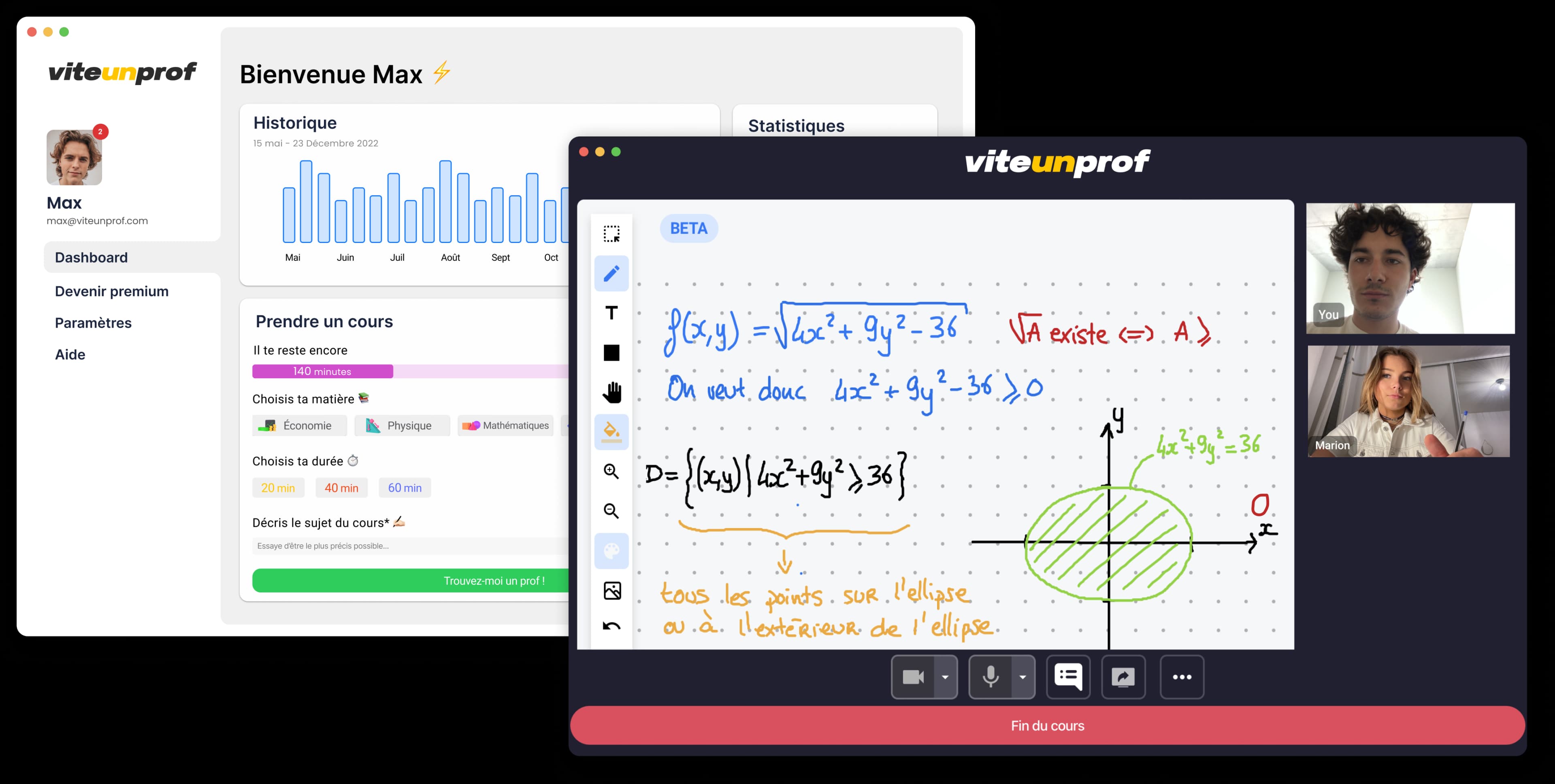 Aperçus application ordinateur Viteunprof
