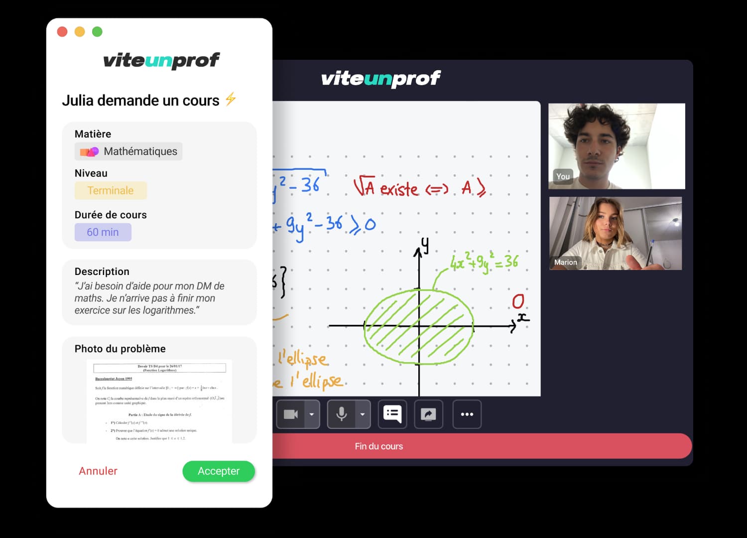 Aperçu application mobile + ordinateur Viteunprof côté professeurs